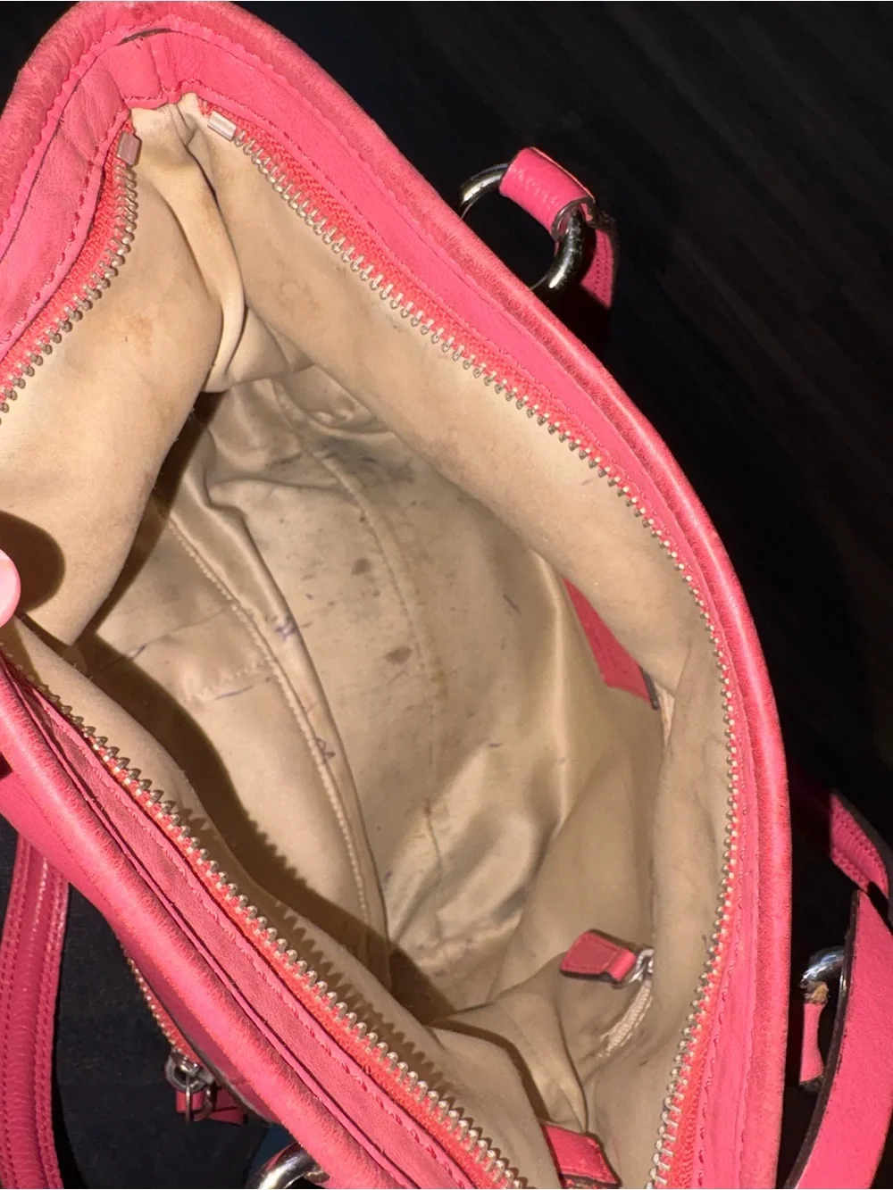 Coach Coral-Pink Leather Shoulder Tote Fair Condition